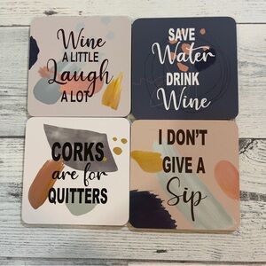 Orbit Innovations Wine Theme Cork Back Square Round Corners Coasters 4 Piece NWT